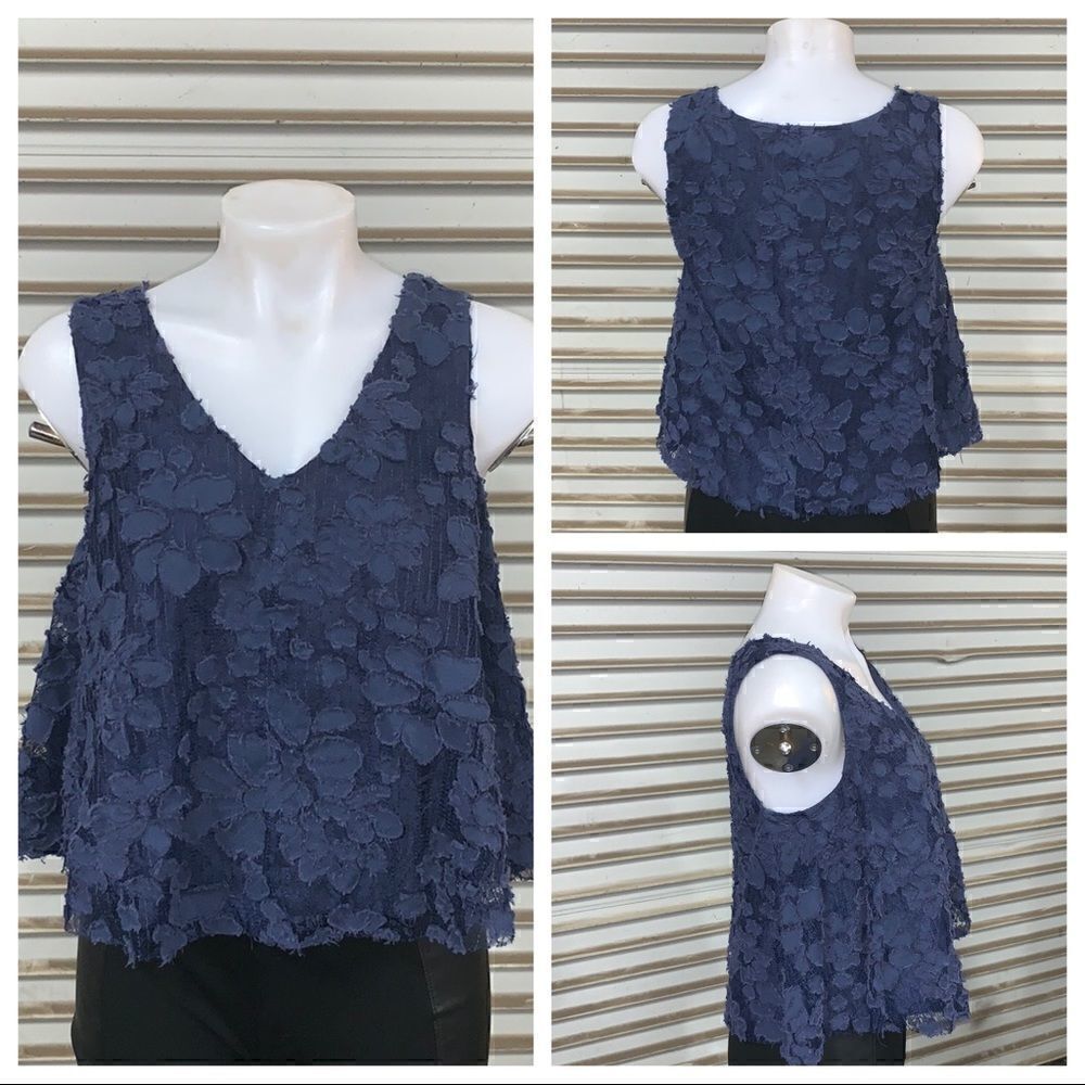 Mauve by anthropologie baby blue midriff lace top